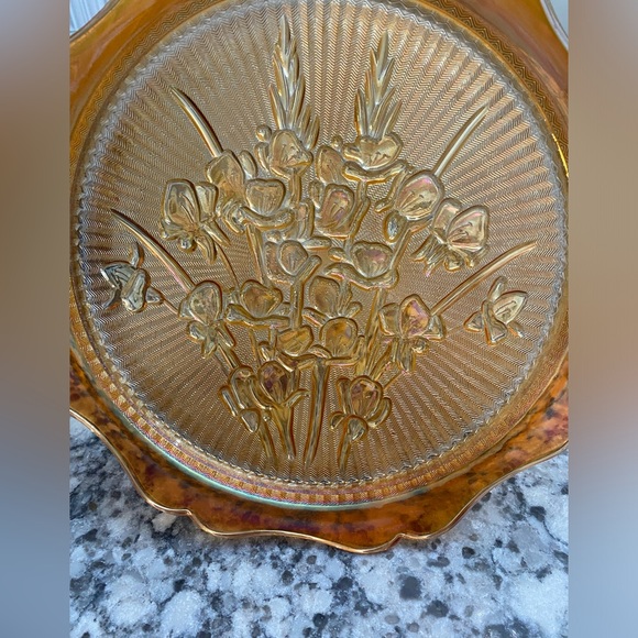 EUC BEAUTIFUL VINTAGE JEANETTE CARNIVAL GLASS SERVICE TRAY/PLATTER - Picture 9 of 11